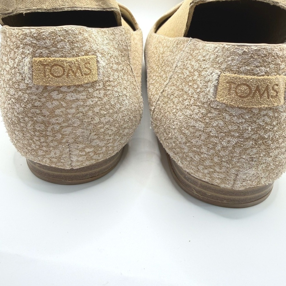 TOMS Jutti Flats Womens 8.5 Tan Cream Leopard Print Suede Slip On Loafers